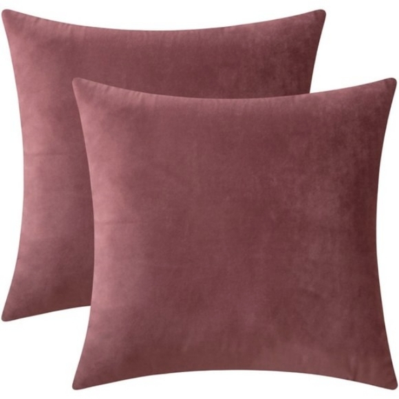 Set of 2 Mauve Soft Velvet Pillow Covers 18 Inch Rose Pink Square Zip Pillows - Picture 2 of 7